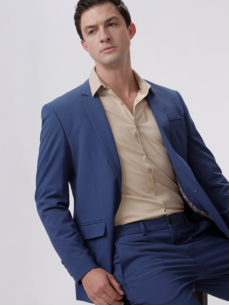 The Collection Men's Beige Slim Fit 100% Cotton Full Sleeves Semi-Formal Shirt