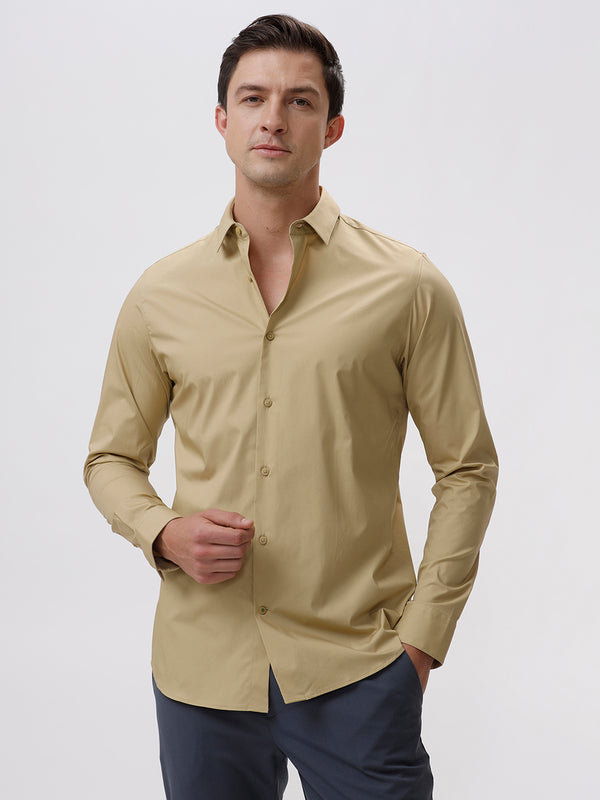 Patrick Tios Taupe Cotton Spread  Solid Shirt