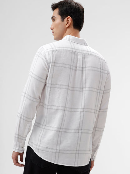 White Casual Shirt with Subtle Check Pattern – The Collection