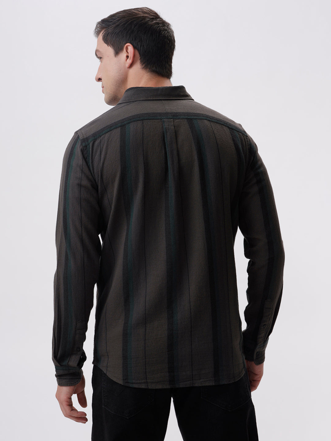 Lock Grey Stripes Slim Fit Cotton Casual Shirt