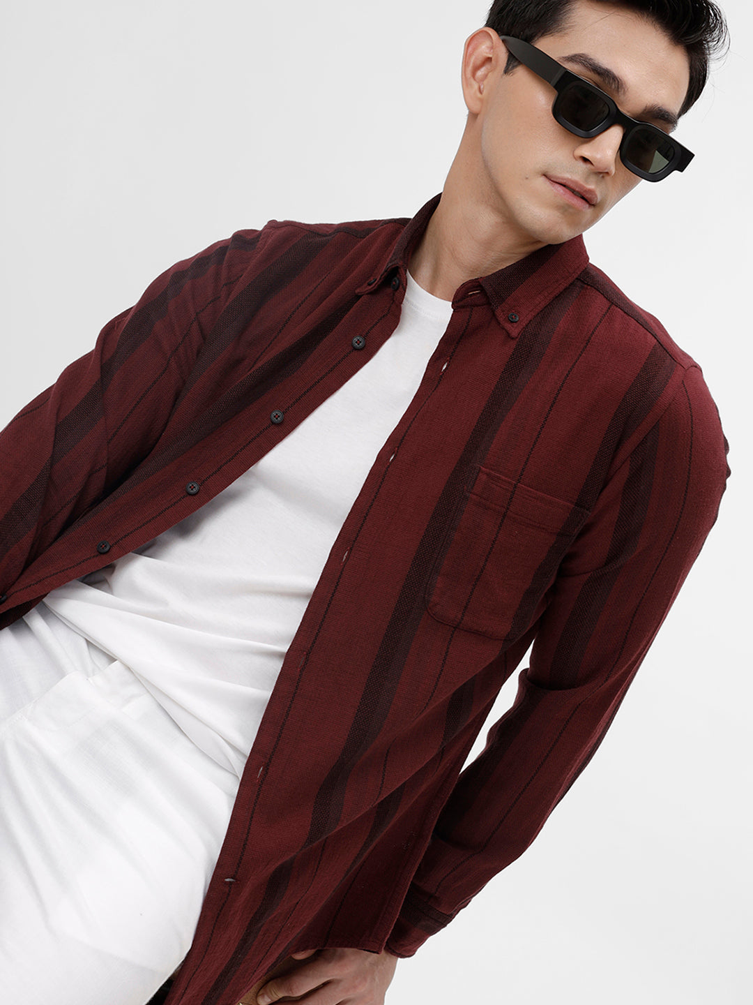 Think Maroon Slim Fit Cotton Casual Shirt