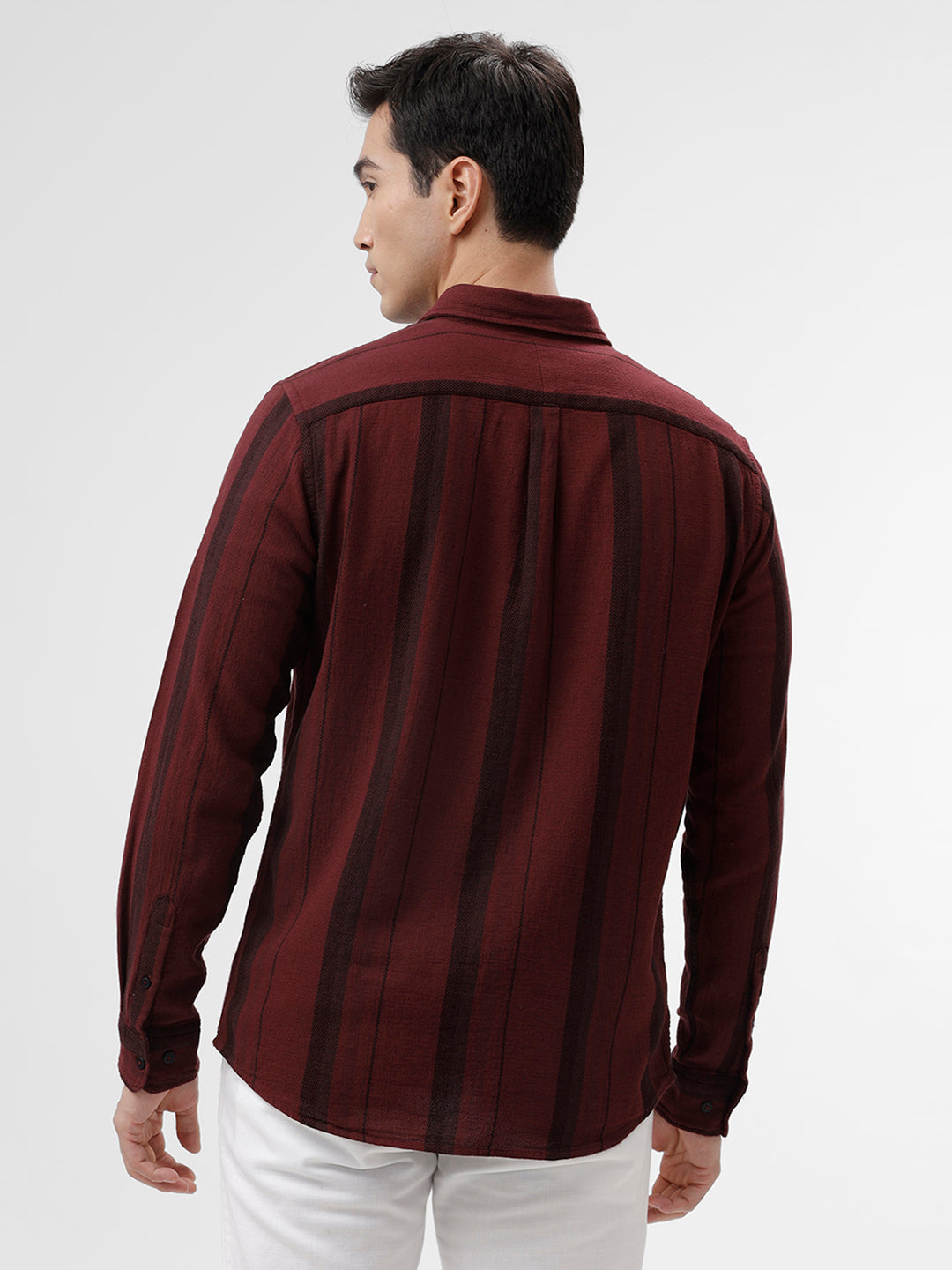 Think Maroon Slim Fit Cotton Casual Shirt