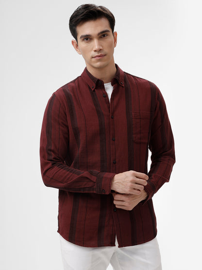 Think Maroon Slim Fit Cotton Casual Shirt