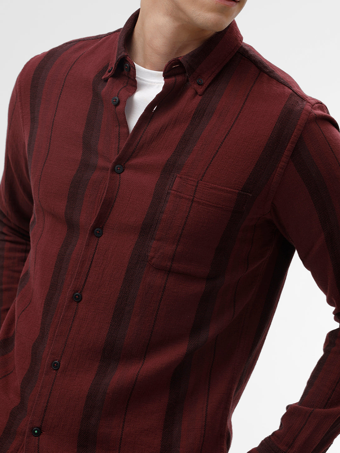 Think Maroon Slim Fit Cotton Casual Shirt