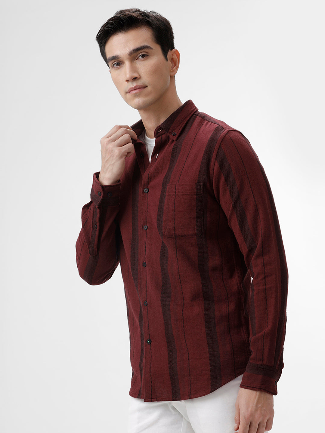 Think Maroon Slim Fit Cotton Casual Shirt