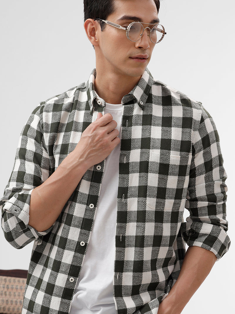 Green & White Checkered Casual Shirt - Slim Fit | The Collection
