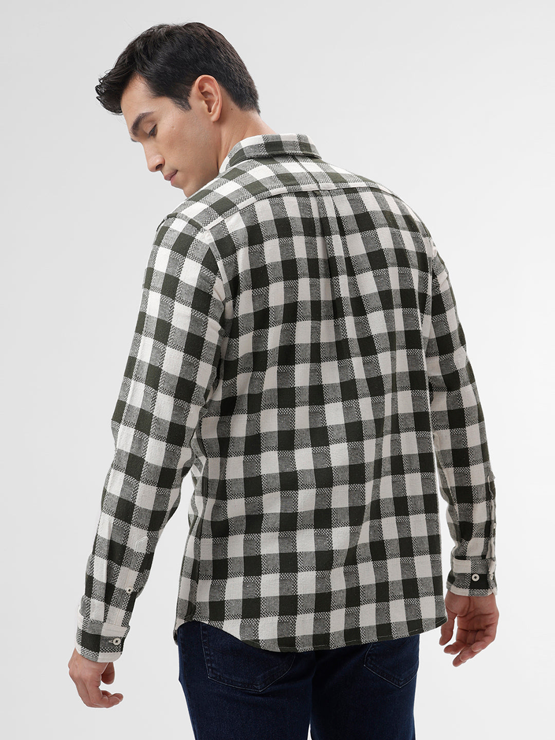 Green &amp; White Checkered Casual Shirt - Slim Fit | The Collection