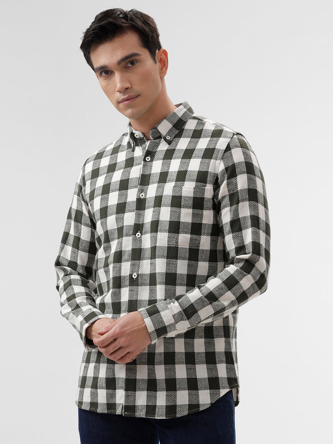 Green &amp; White Checkered Casual Shirt - Slim Fit | The Collection