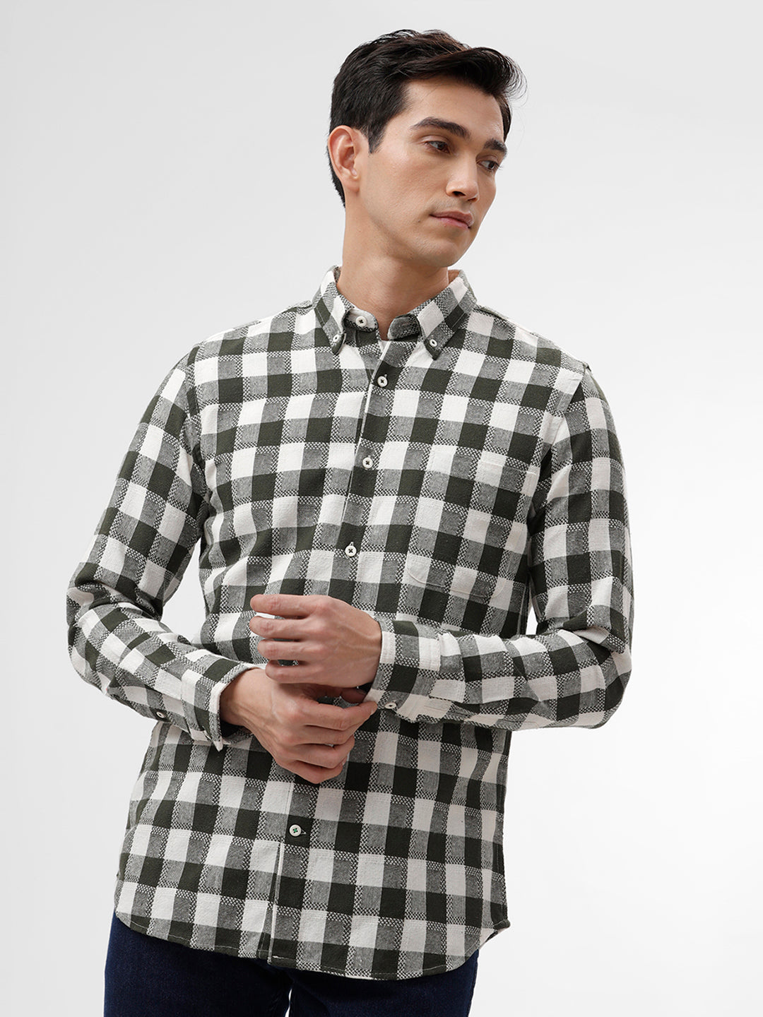 Green &amp; White Checkered Casual Shirt - Slim Fit | The Collection