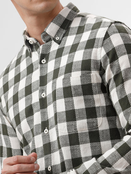 Green &amp; White Checkered Casual Shirt - Slim Fit | The Collection