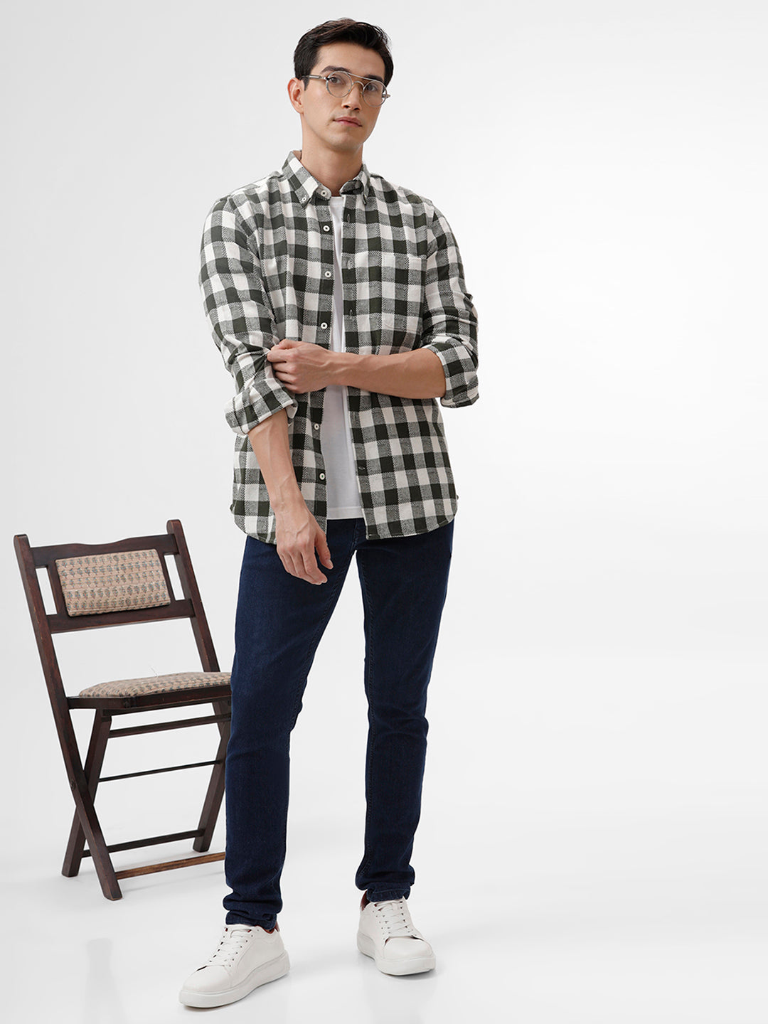 Green &amp; White Checkered Casual Shirt - Slim Fit | The Collection