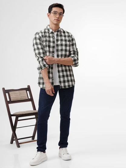 Green &amp; White Checkered Casual Shirt - Slim Fit | The Collection