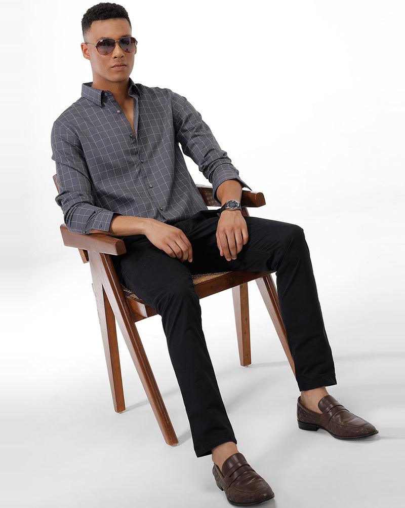 MICRO TEXTURED Dark Grey Checks EXPRESS SHIRT