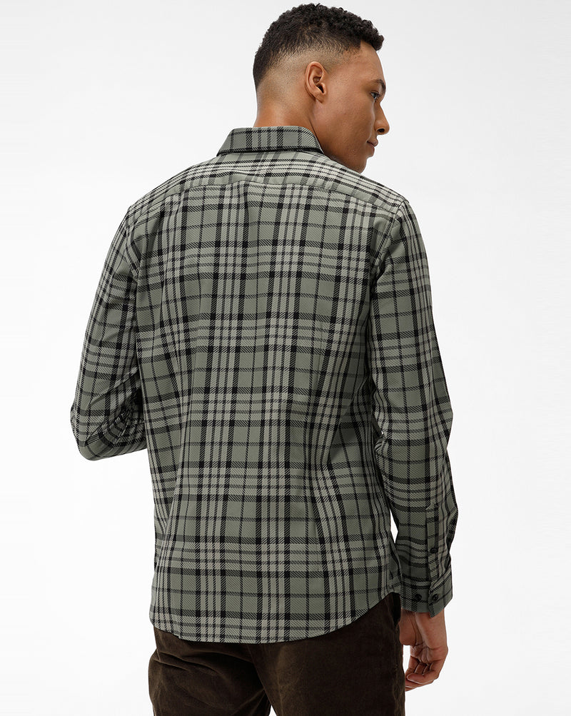 MICRO TEXTURED CHECKED GREEN SHIRT