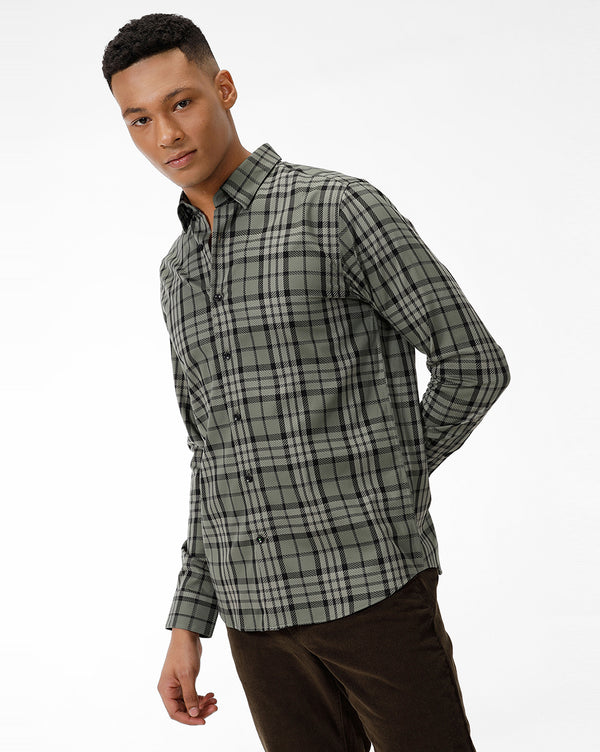 MICRO TEXTURED CHECKED GREEN SHIRT
