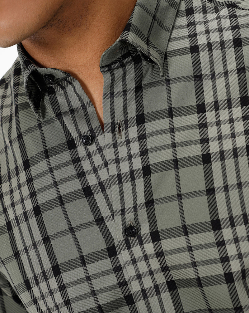 MICRO TEXTURED CHECKED GREEN SHIRT