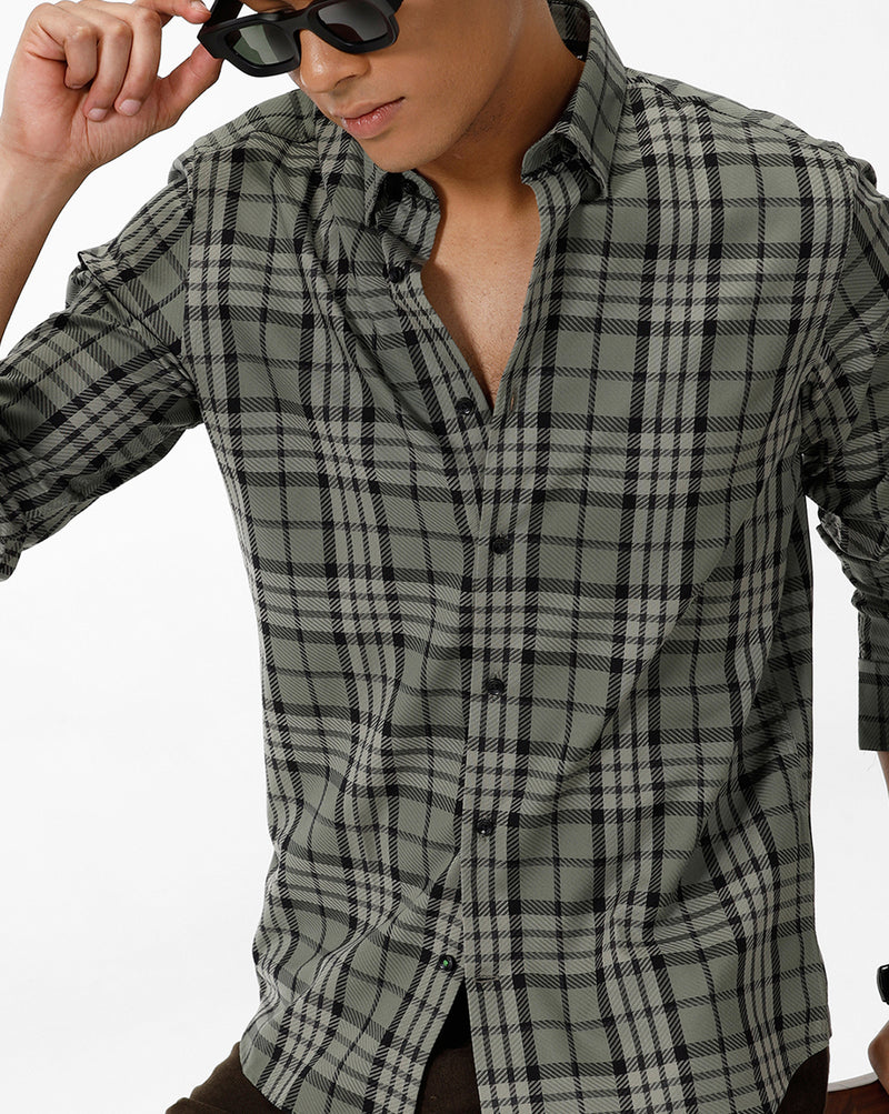 MICRO TEXTURED CHECKED GREEN SHIRT