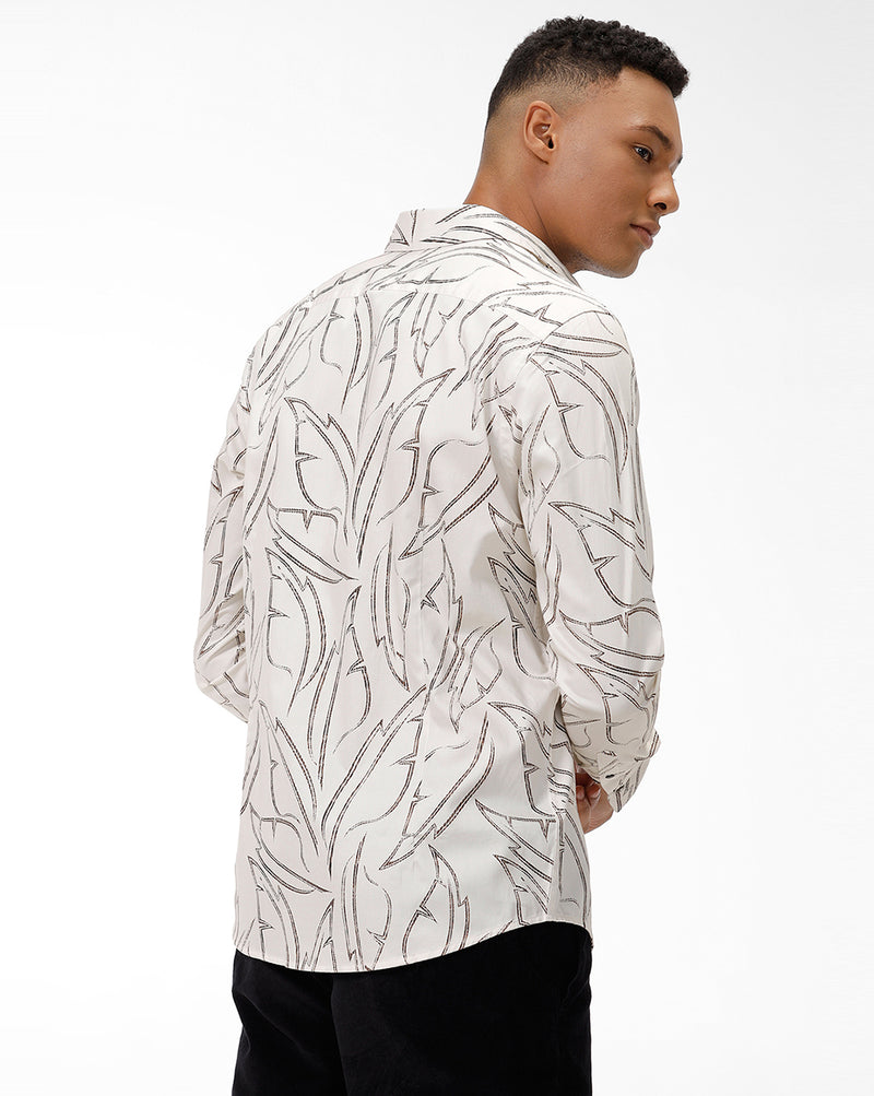 Brown Leaf Print Casual Shirt