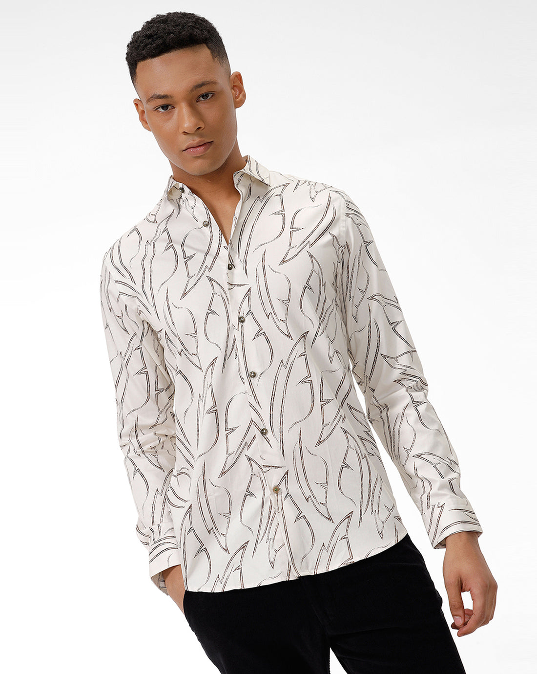 Brown Leaf Print Casual Shirt