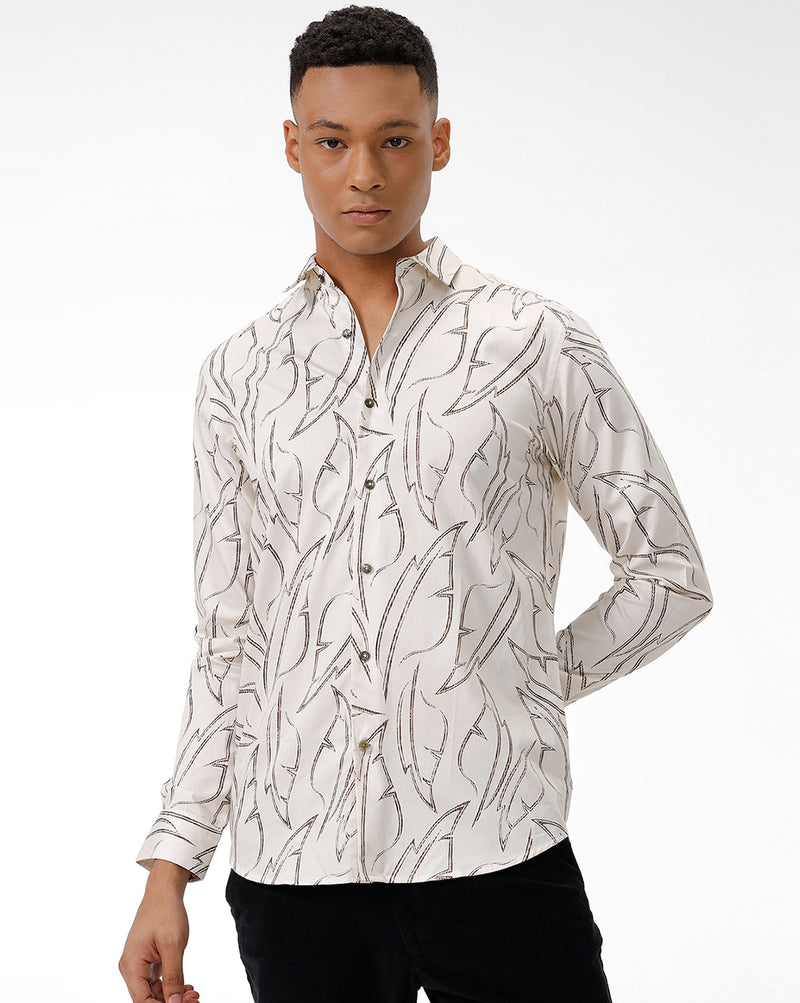Brown Leaf Print Casual Shirt