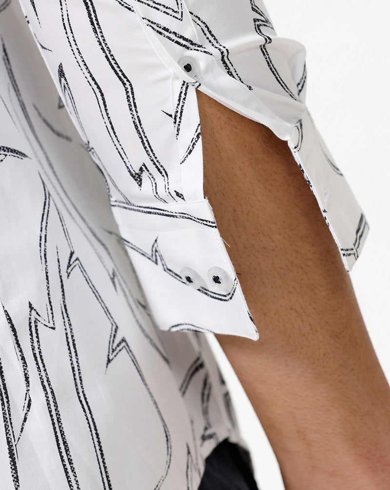 Black Leaf Print Casual Shirt