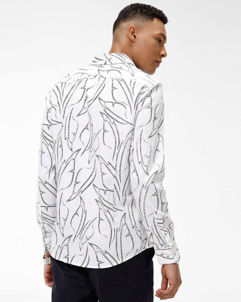 Black Leaf Print Casual Shirt