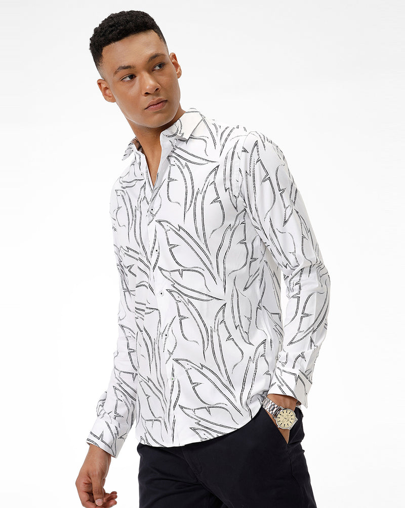 Black Leaf Print Casual Shirt
