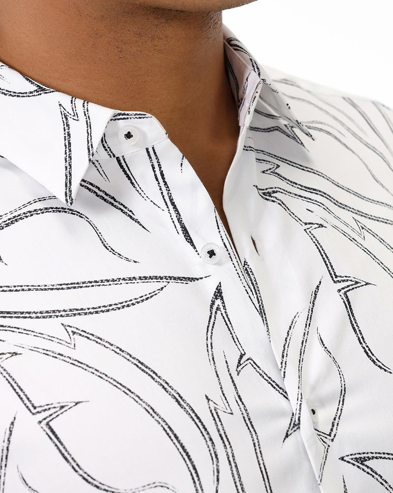 Black Leaf Print Casual Shirt