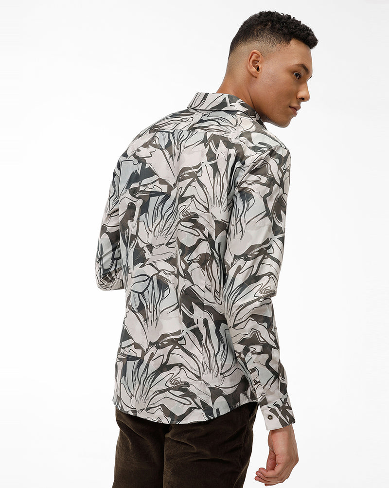 Grey Abstract Print Casual Shirt