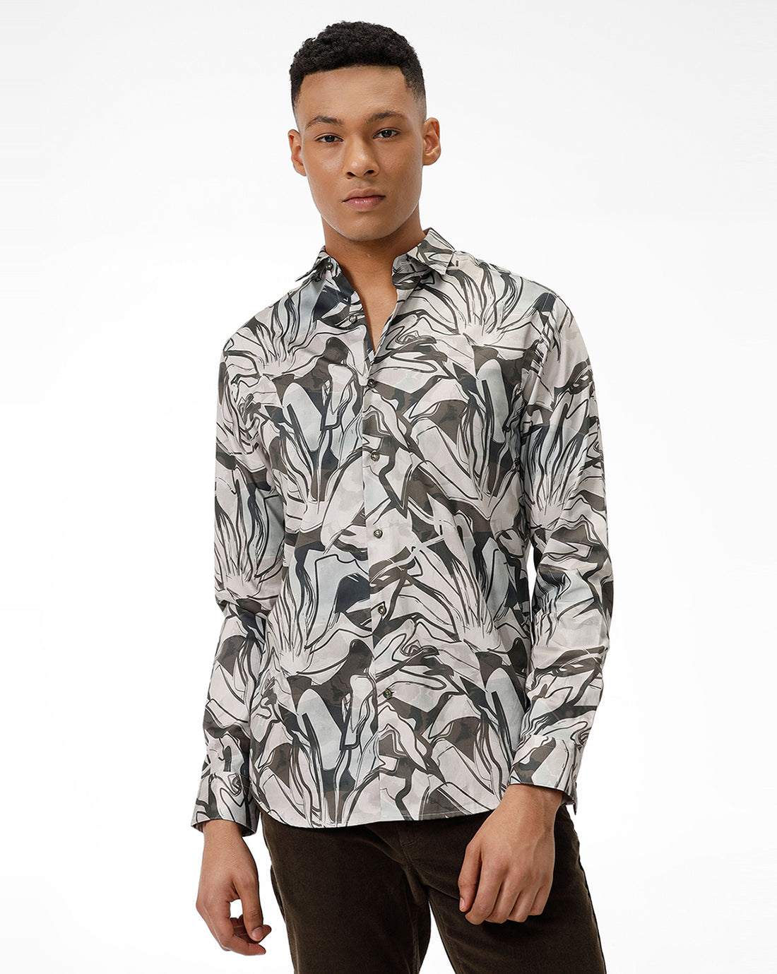 Grey Abstract Print Casual Shirt