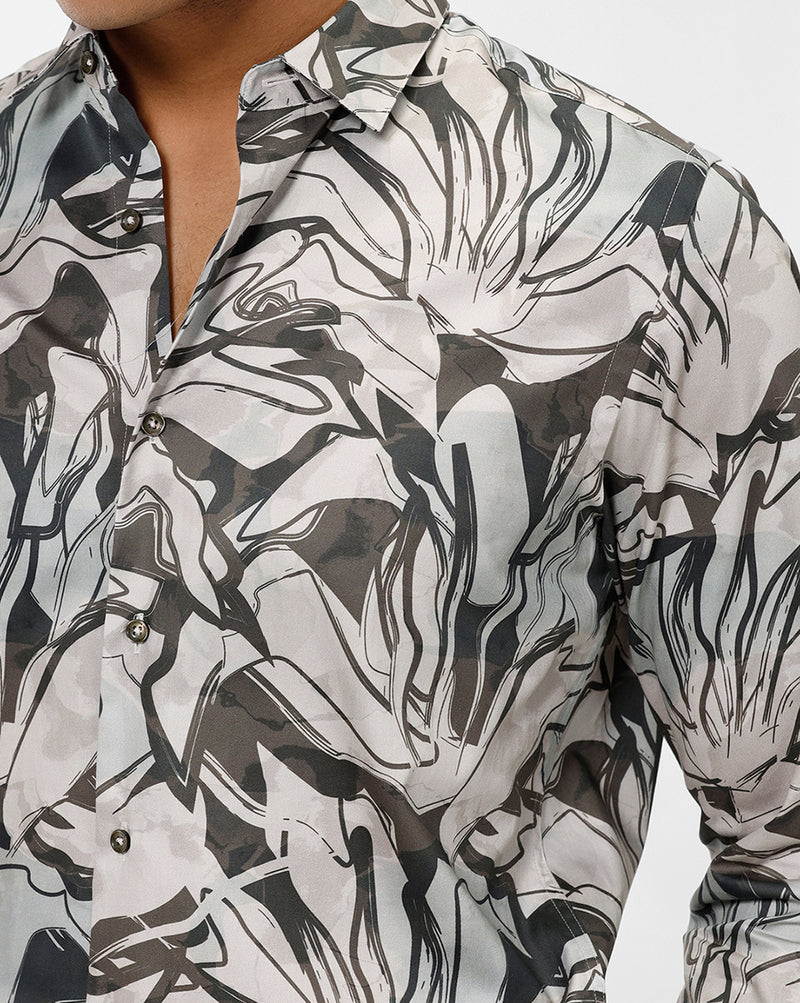 Grey Abstract Print Casual Shirt