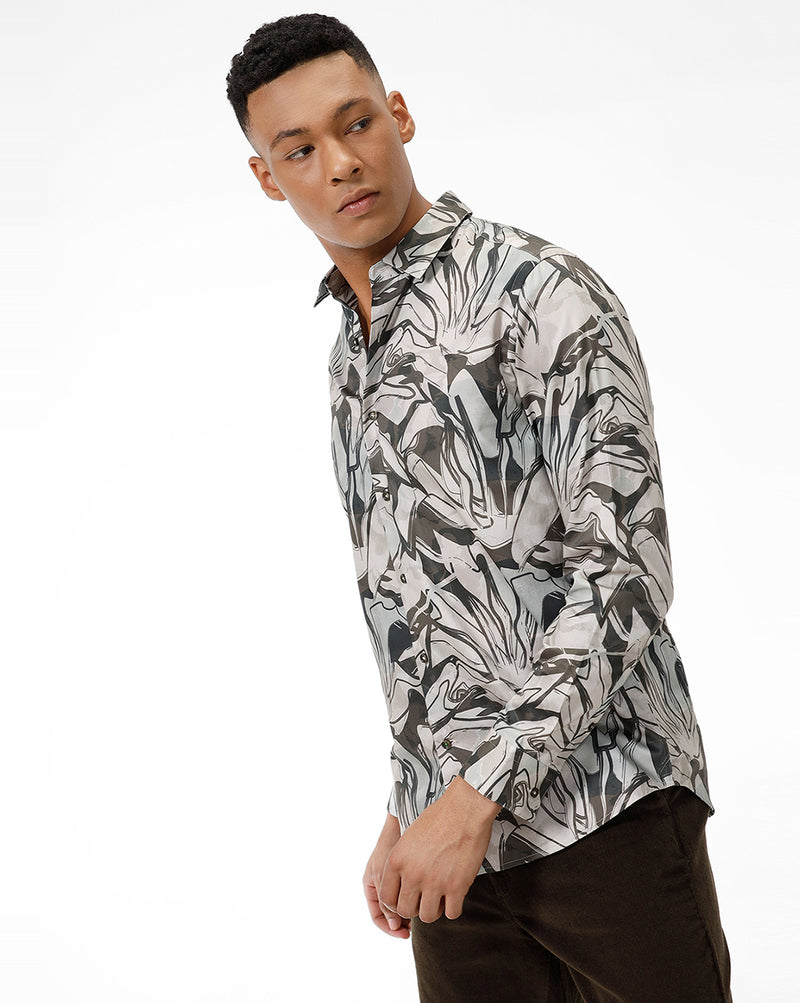 Grey Abstract Print Casual Shirt