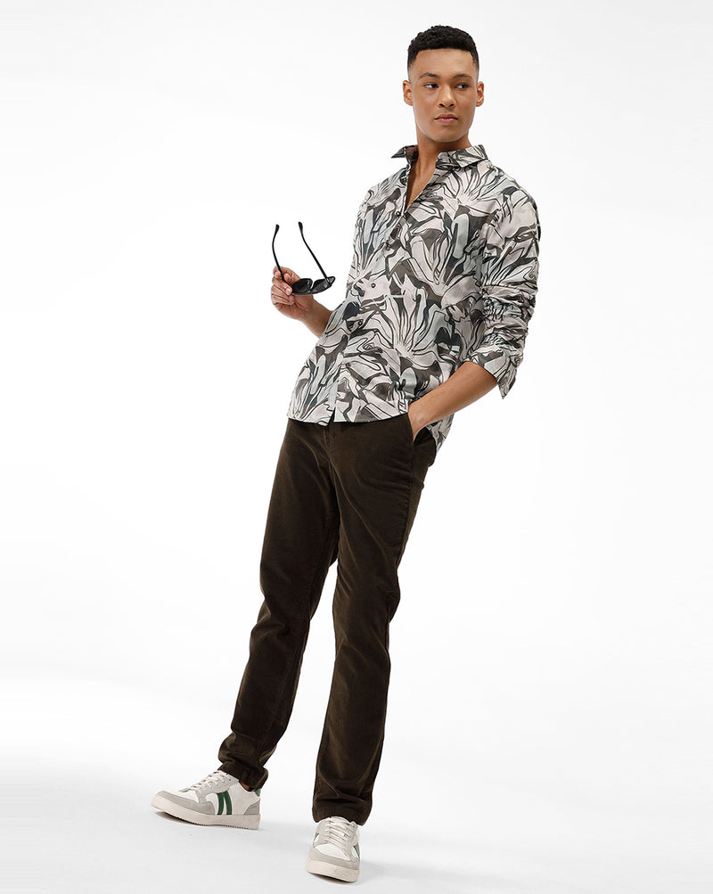 Grey Abstract Print Casual Shirt