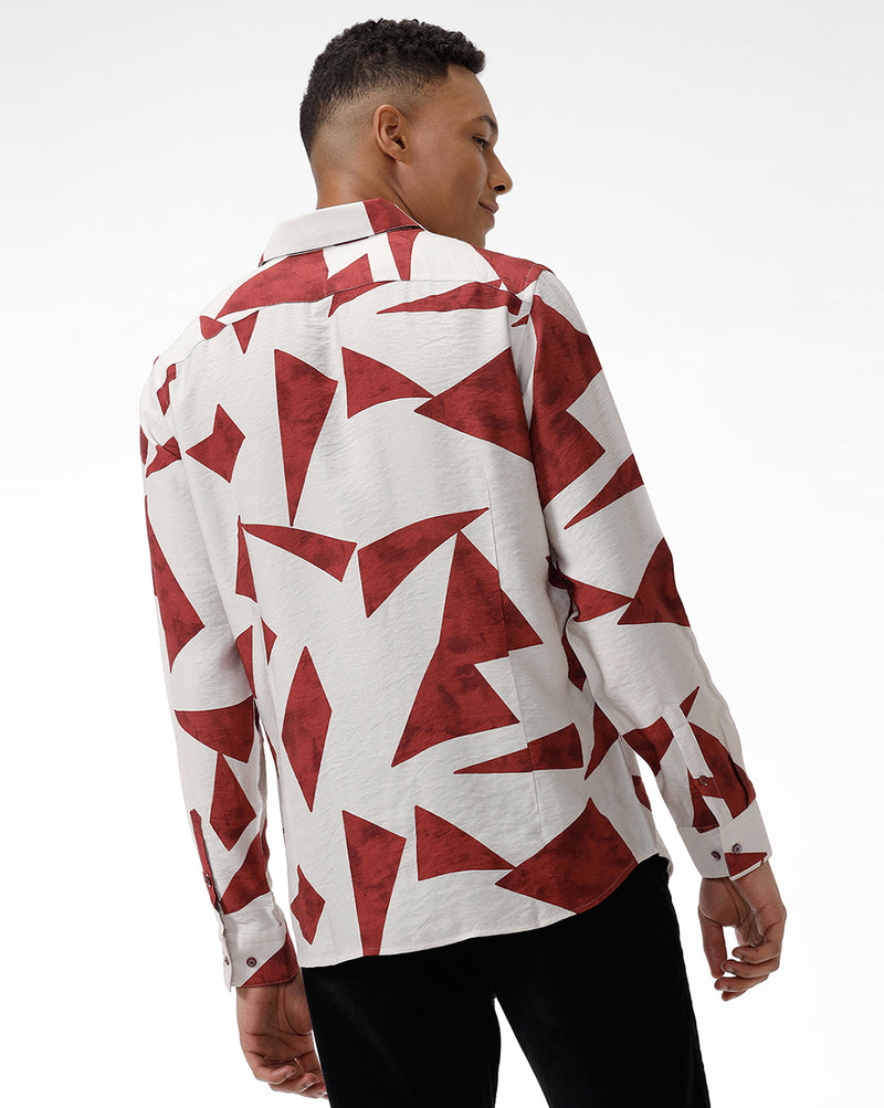 Red Block Print Casual Shirt