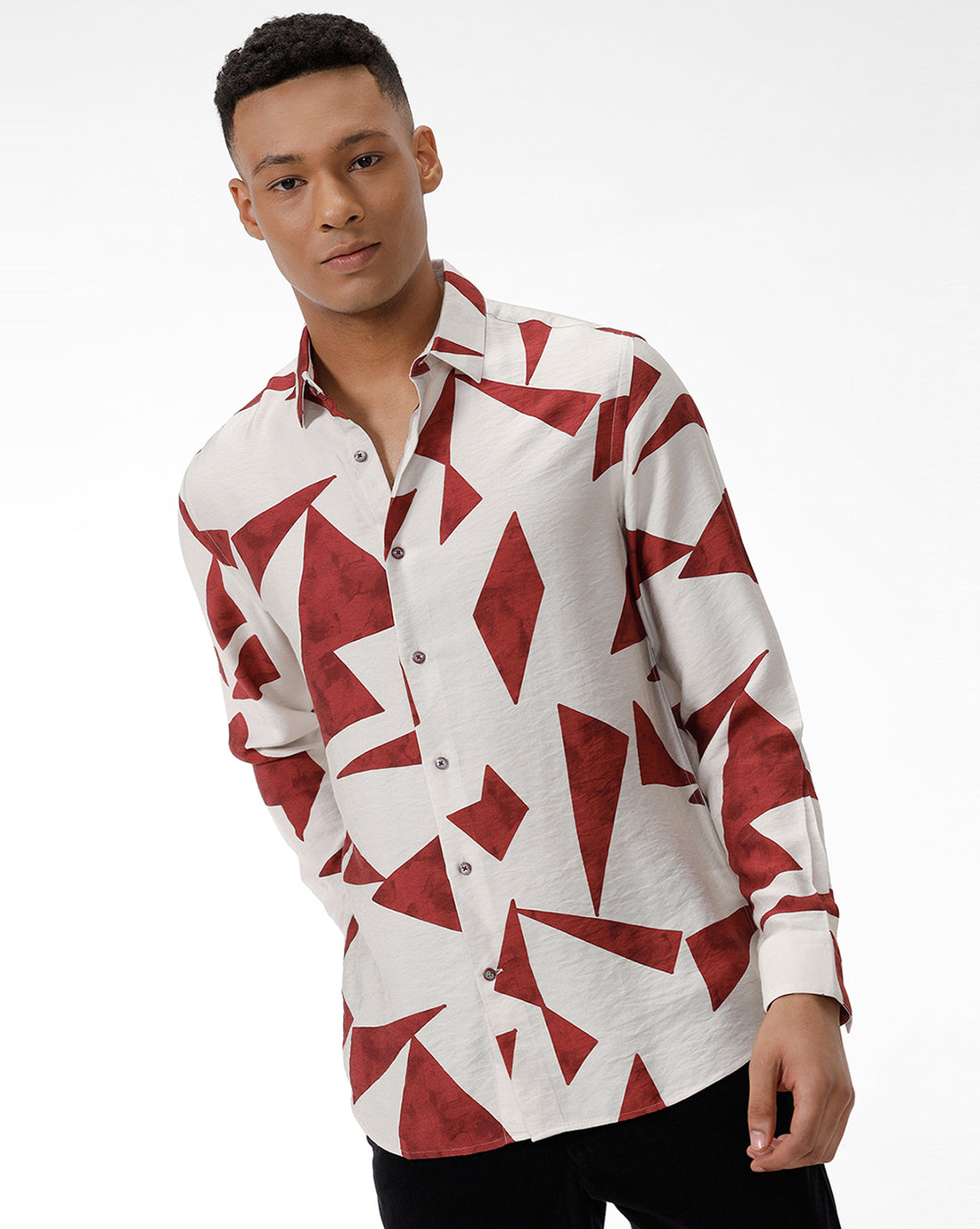 Red Block Print Casual Shirt