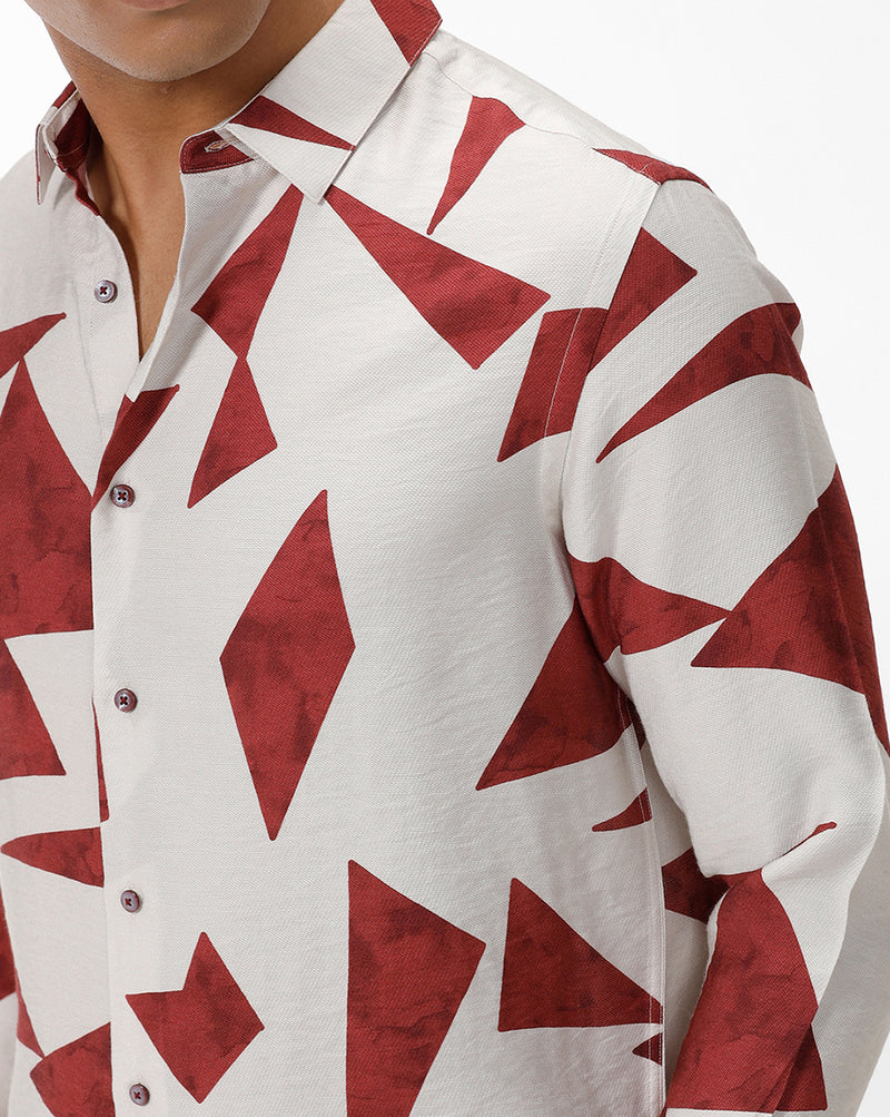 Red Block Print Casual Shirt