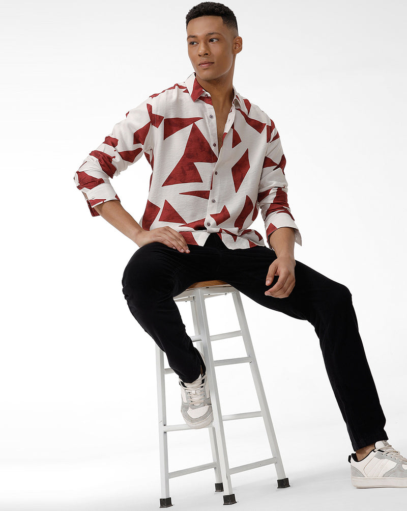Red Block Print Casual Shirt