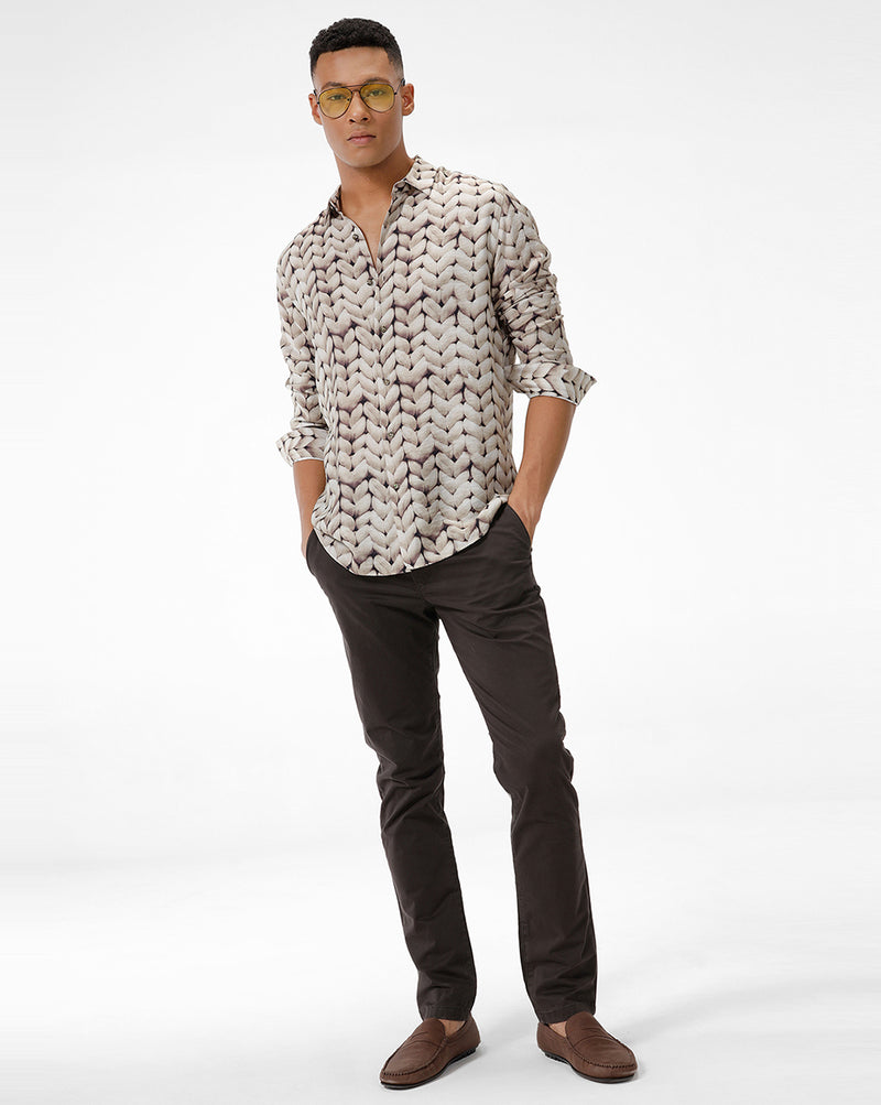 Beige Rope Print Casual Shirt