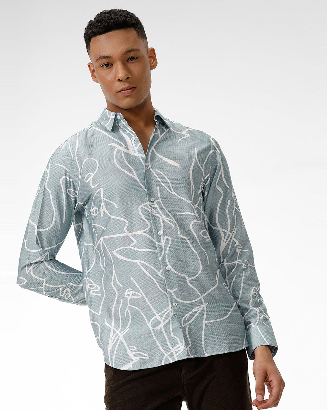 Light Green  White Abstract Print Casual Shirt