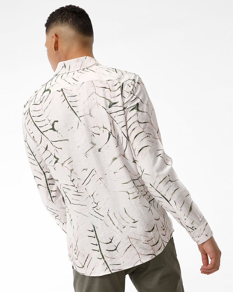HAWK Green Leaf Print Casual Shirt