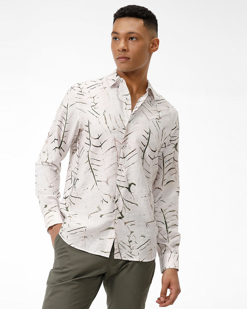HAWK Green Leaf Print Casual Shirt