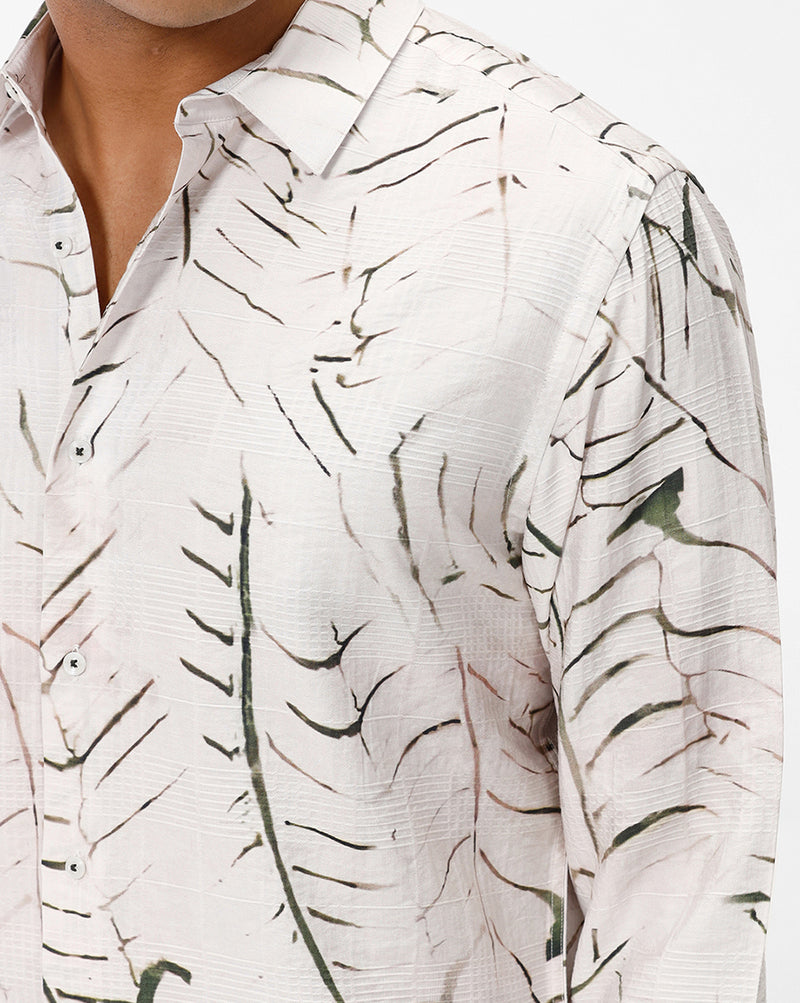 HAWK Green Leaf Print Casual Shirt