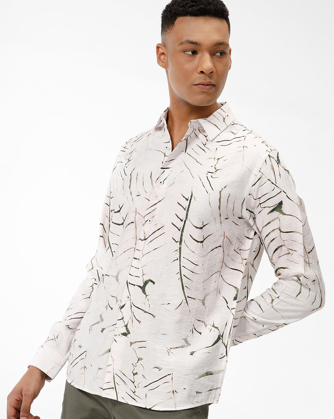 HAWK Green Leaf Print Casual Shirt