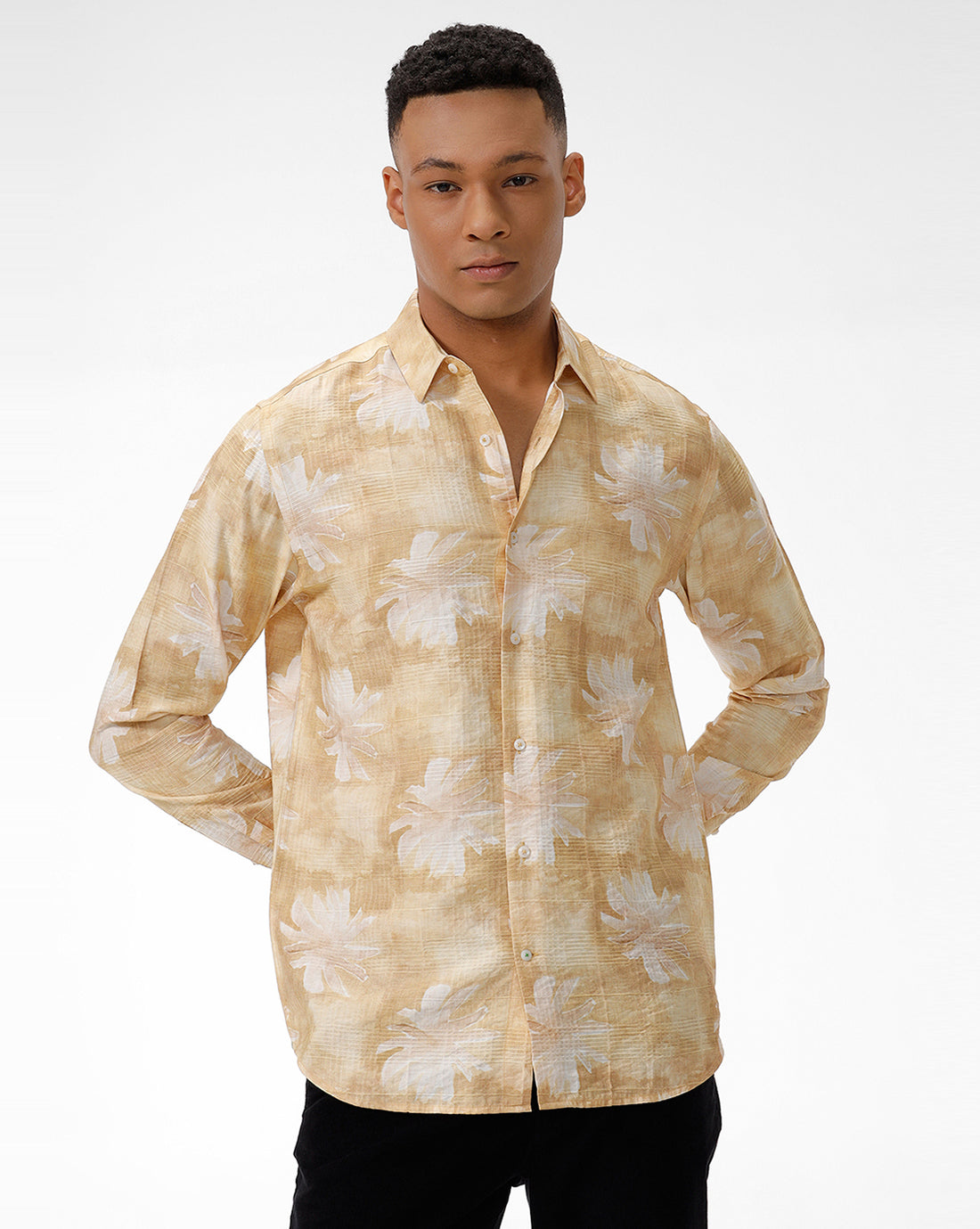 Moose Yellow Flower Print Casual Shirt