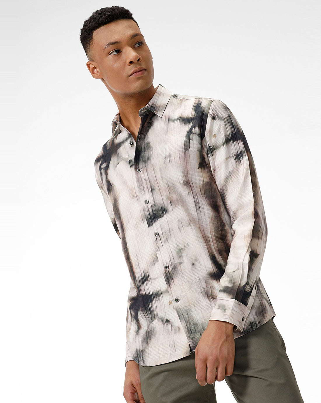 Green-Off White Printed Casual Shirt