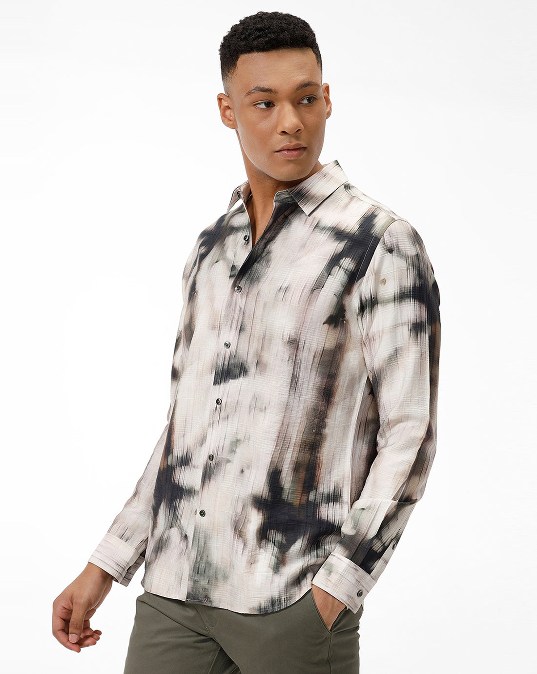 Green-Off White Printed Casual Shirt