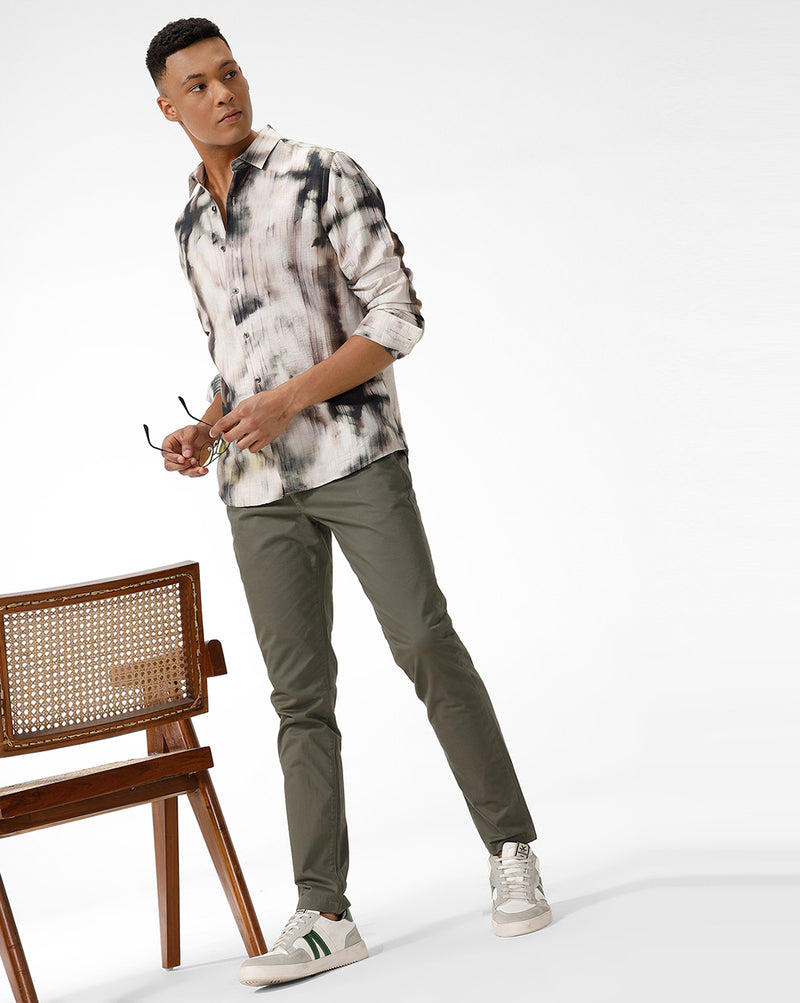 Green-Off White Printed Casual Shirt