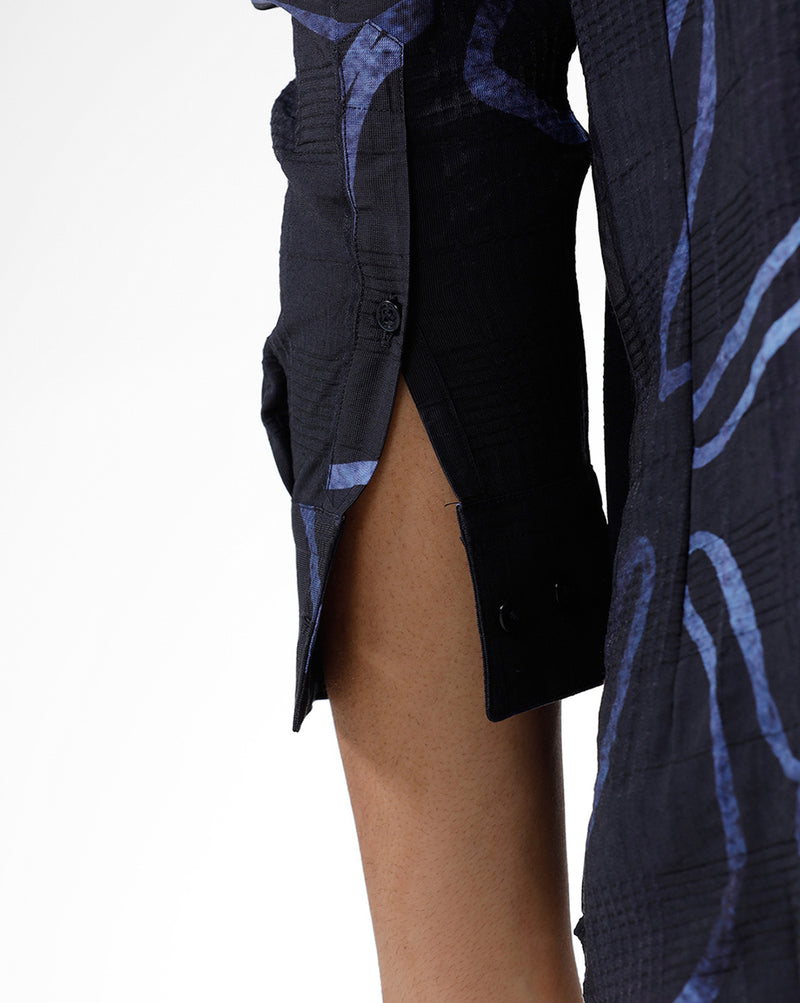 Navy Leaf Print Shirt