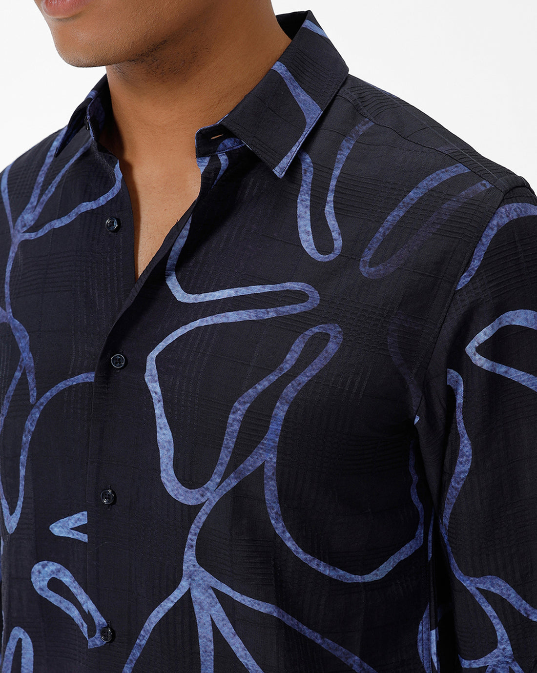 Navy Leaf Print Shirt