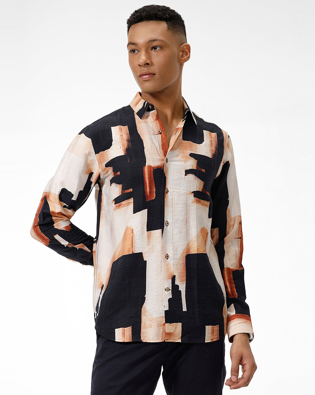 Black Cream Abstract Print Shirt – PANGOLIN